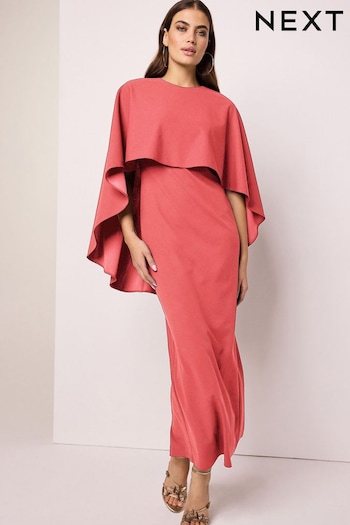 Coral Pink Cape Detail Maxi Dress (Q92437) | £69