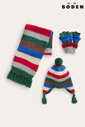 Boden Green Striped Knitted Hat and Scarf Set (Q92475) | £42 - £48
