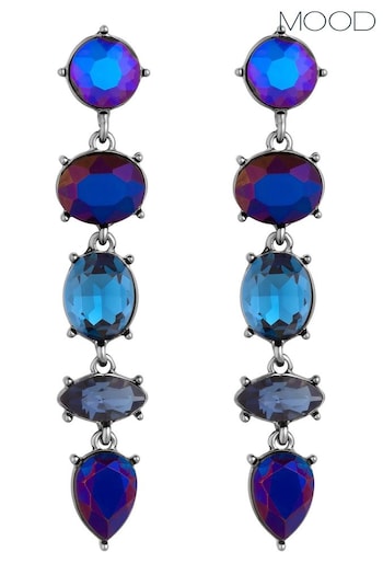 Mood Blue Stone Linear Drop Earrings (Q92697) | £17