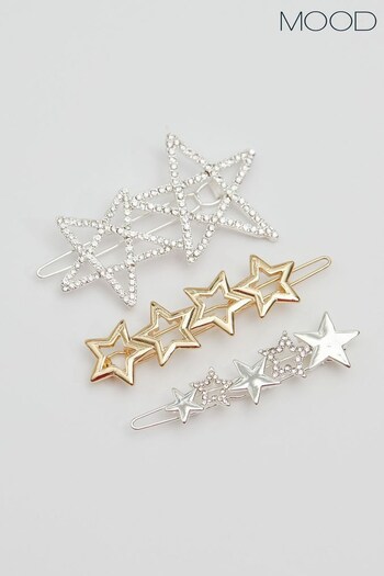 Mood Silver Crystal And Polished Star Hair Slides Pack of 2 (Q92702) | £17