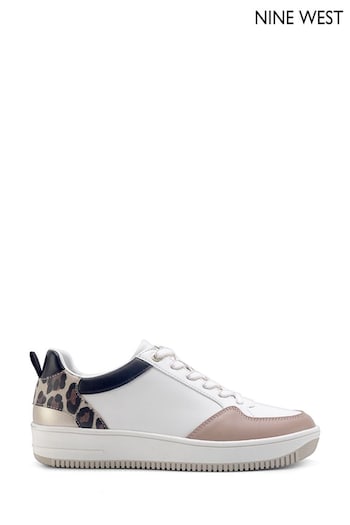 Nine West Womens 'Sileo' White Trainers with Leopard (Q92709) | £65
