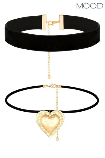 Mood Gold Tone Puffed Heart Charm Choker Necklace (Q92714) | £18
