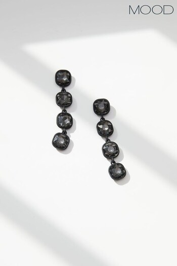 Mood Black Diamond Cushion Linear Drop Earrings (Q92716) | £17