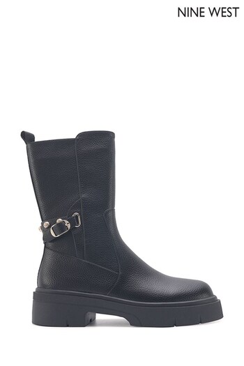 Nine West Womens 'Forlee' Black Lug Sole Calf Boots (Q92730) | £100