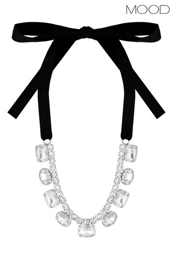 Mood Silver Tone Crystal Stone Set Cupchain Fabric Tie Necklace (Q92735) | £18