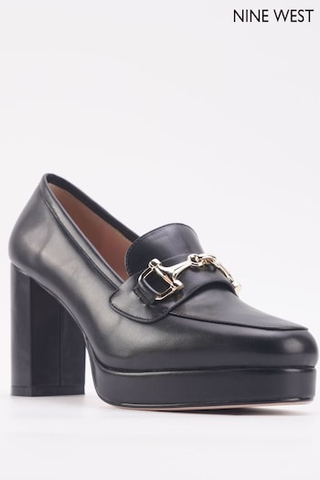 Nine West Longs 'Tante' Black Block Heel Loafers with Chain Detail (Q92739) | £70