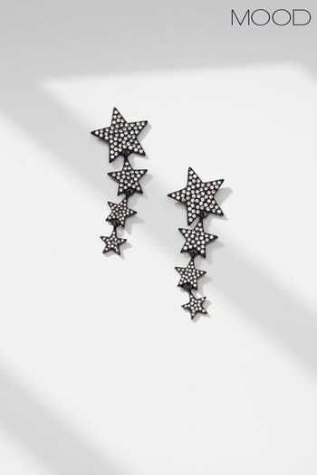 Mood Black Crystal Graduated Pave Star Drop Earrings (Q92745) | £17