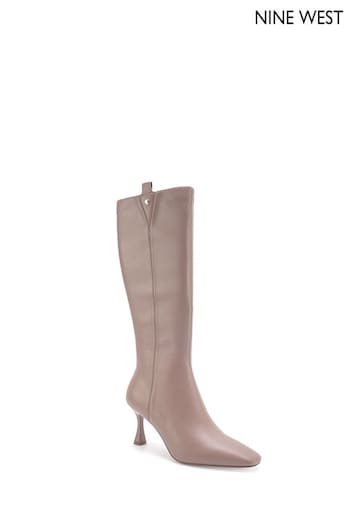 Nine West Womens 'Oboy' Spool Heel Knee High Brown Boots with Zipper (Q92752) | £110