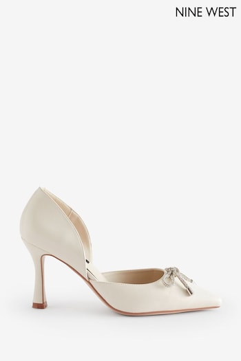 Nine West Womens 'Mangie' Spool Heel Evening White Shoes with Bow Detail (Q92761) | £75