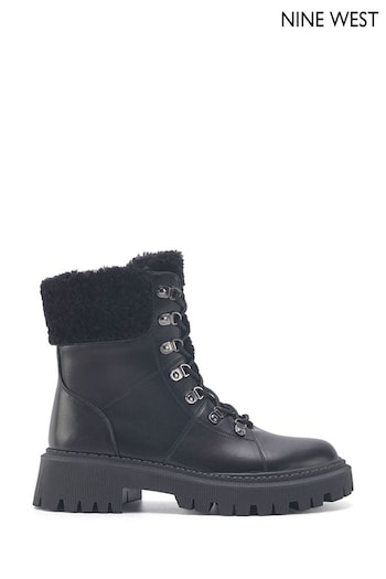 Nine West Womens 'Tabrah' Lug Sole Black Boots with Faux Fur Cuff & Zipper (Q92765) | £90