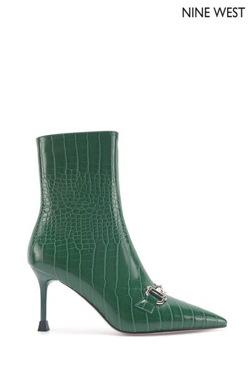 Nine West Womens Green 'Oli' Croc Effect Spool Heel Ankle Boots with Zipper (Q92771) | £80