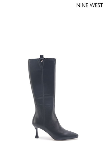 Nine West Womens 'Oboy' Spool Heel Knee High Black Boots with Zipper (Q92787) | £110