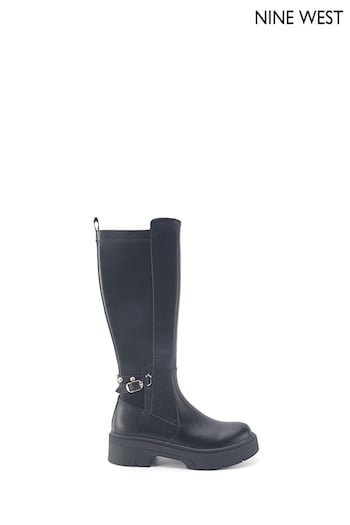 Nine West Womens 'Forlove' Flat Lug Sole Knee High Black Boots (Q92794) | £110
