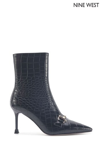 Nine West Womens 'Oli' Croc Effect Spool Heel Black Ankle Boots with Zipper (Q92797) | £80