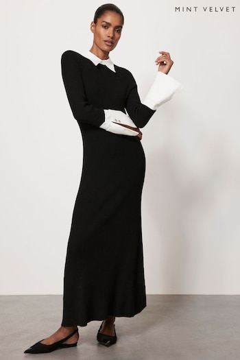 Mint Velvet Black Collar Detail Midi Dress (Q92810) | £129
