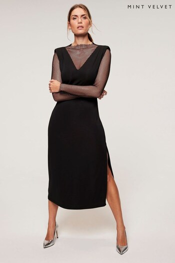 Mint Velvet Black Embellished Mesh Dress (Q92821) | £149