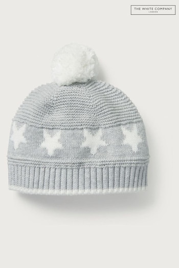 The White Company Grey Organic Cotton Star Pom Knitted Hat (Q92853) | £18