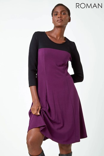Roman Purple Colourblock Skater Stretch Purple Dress (Q92880) | £40