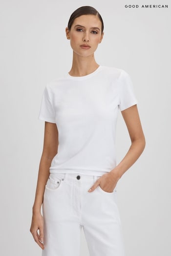 Good American White Good American Cropped Cotton Crew Neck T-Shirt (Q92975) | £45