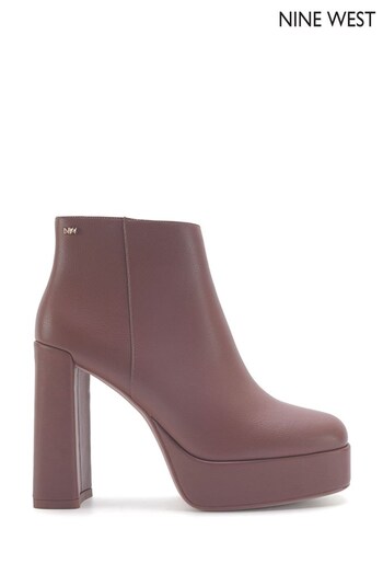 Nine West Womens 'Sariela' Platform Block Heel Brown Ankle Boots with Zipper (Q92991) | £100