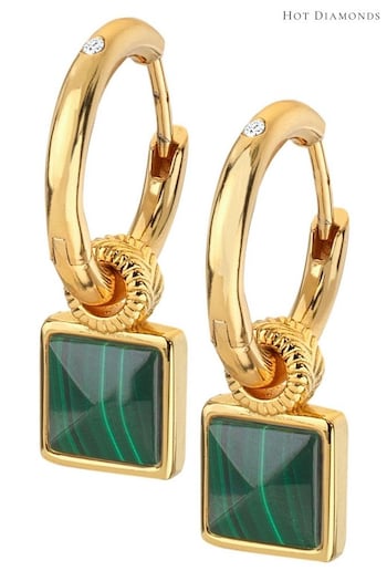 Hot Diamonds X JJ Gold Tone Revive Malachite Square Earrings (Q92994) | £110
