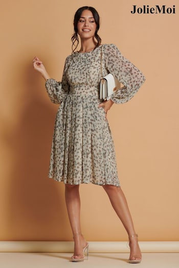 Jolie Moi Cream Long Sleeve Chiffon Midi Dress (Q93009) | £65