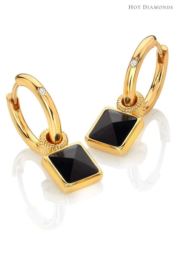 Hot Diamonds X JJ Gold Tone Onyx Earrings (Q93043) | £120