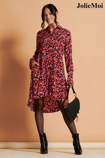 Jolie Moi Red Oversized Dipped Hem Shirt check-pattern Dress (Q93044) | £55