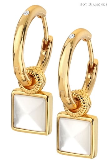Hot Diamonds Gold Tone X JJ Calm Mother of Pearl Square Earrings (Q93045) | £110