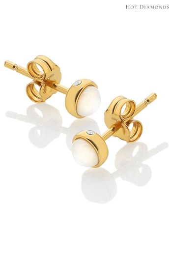 Hot Diamonds X JJ Gold Tone Calm Mother of Pearl Stud Earrings (Q93048) | £50