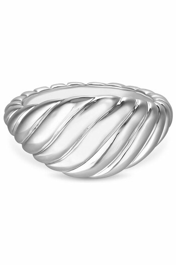 Inicio Silver Recycled Textured Polished Ring - Gift Pouch (Q93071) | £25