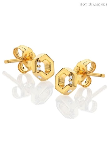 Hot Diamonds Gold Tone JJ Hexagon White Topaz Earrings (Q93077) | £45