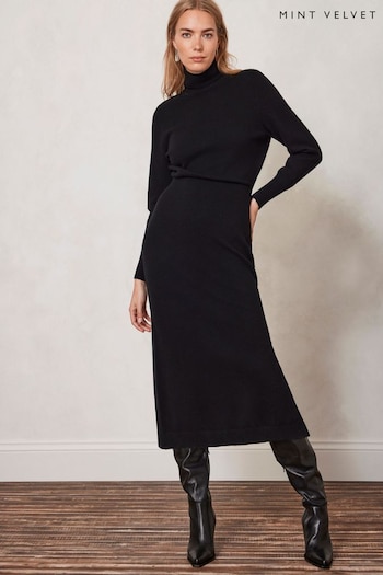 Mint Velvet Black Wool Blend Midi Dress (Q93120) | £139