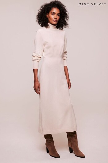 Mint Velvet Cream Wool Blend Midi Dress (Q93146) | £139