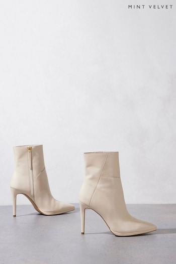 Mint Velvet Cream Leather Ankle Boots (Q93153) | £159