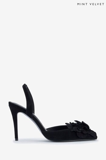 Mint Velvet Black Suede Flower Heels (Q93162) | £129