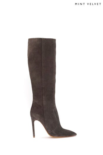 Mint Velvet Grey Suede Knee High Boots (Q93169) | £199