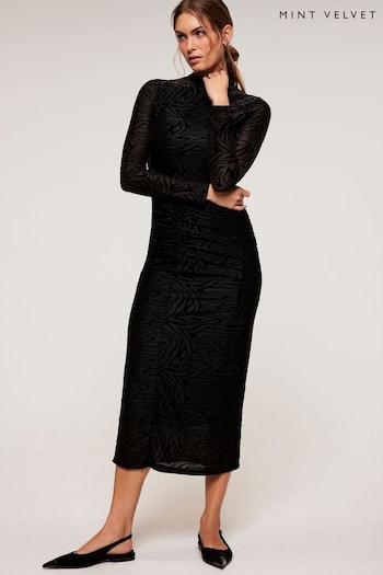 Mint Velvet Black Velvet Midi Dress (Q93179) | £129