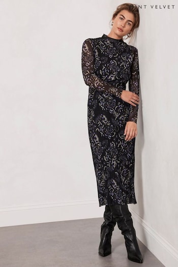 Mint Velvet Black Floral Midi Dress (Q93192) | £119