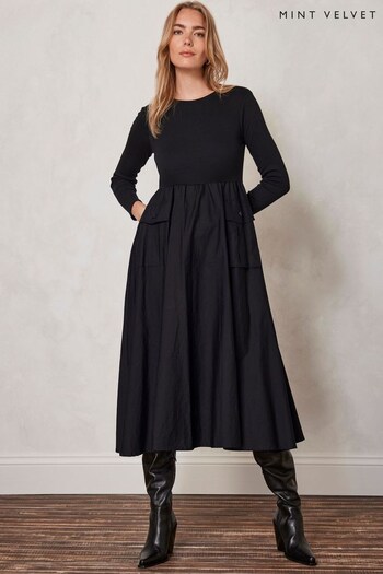 Mint Velvet Black Cargo Jersey Midi Dress (Q93209) | £109
