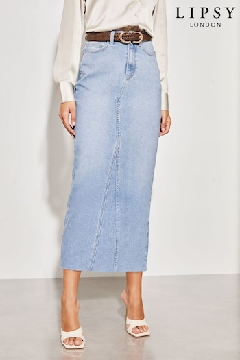 Lipsy Mid Wash Blue Petite Denim High Waist Maxi Skirt (Q93229) | £42