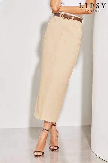 Lipsy Stone Denim High Waist Maxi Skirt (Q93231) | £42