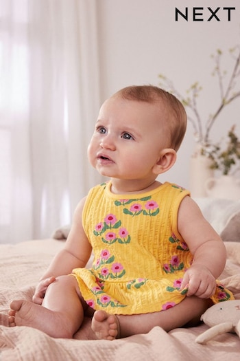 Ochre Yellow Floral Baby Peplum Vest and Bloomer Shorts 2 Piece Set (Q93316) | £11 - £13