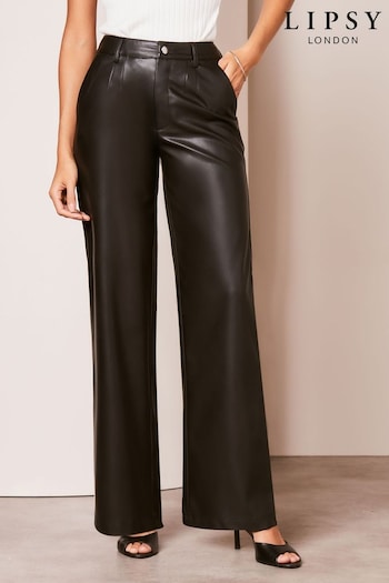 Lipsy Black Faux Leather Wide Leg Trousers Marrone (Q93547) | £49