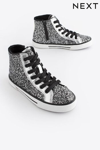 Silver Glitter Lace Up High Top Trainers (Q93548) | £25 - £32