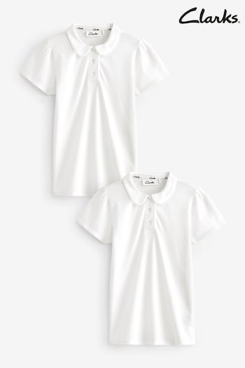 Clarks White Short Sleeve Girls Polo floral-embroidered Shirts 2 Pack (Q93712) | £12 - £18