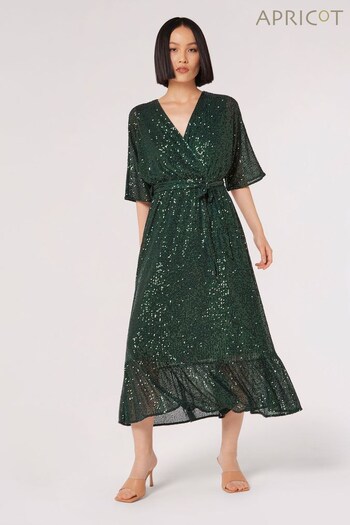 Apricot Green Sequin Lines Kimono Midi Dress (Q93864) | £59