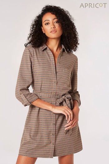 Apricot Brown Heritage Check Tie Shirt FACE Dress (Q93883) | £40