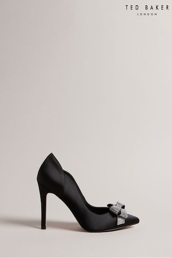 Ted Baker Black Satin Crystal Bow Court Shoes (Q93991) | £135
