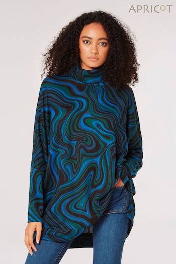 Apricot Blue Marble Swirl Roll Neck Top (Q94070) | £30